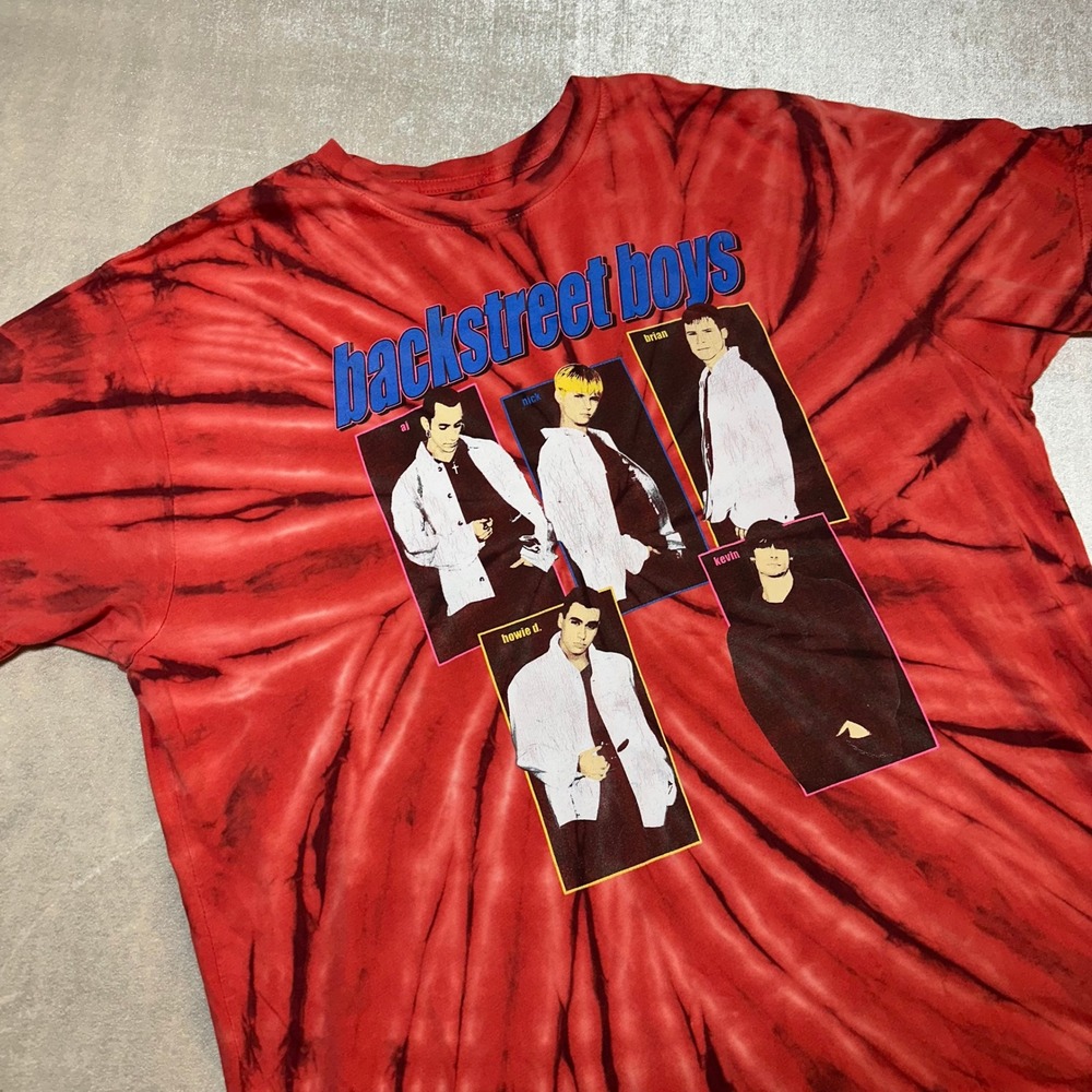 Backstreet Boys Tie Dye Graphic Band T Shirt XXL Red Black 90s Pop Music